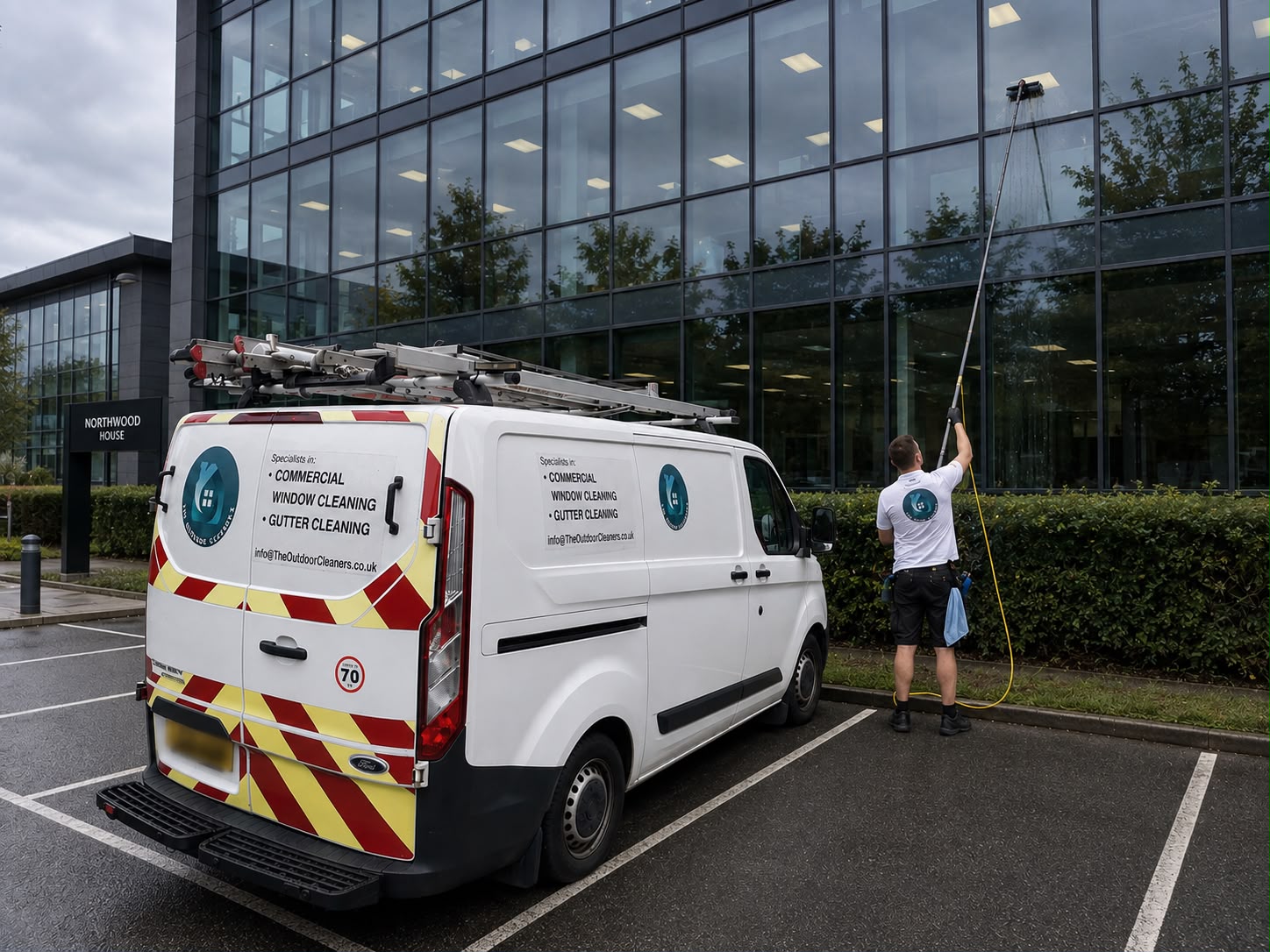 The Outdoor Cleaners cleaning windows at a commercial office in Solihull