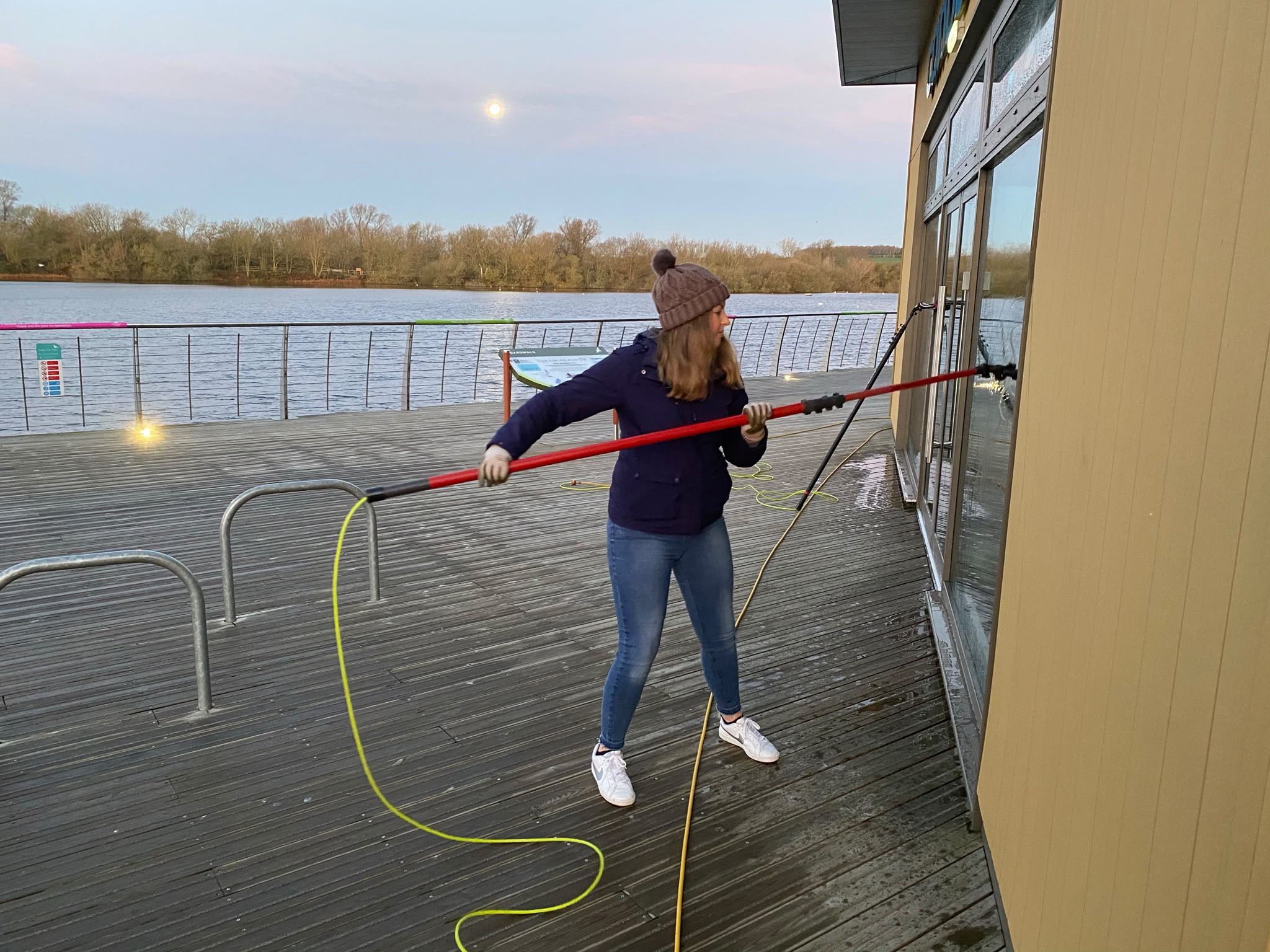 Window cleaning team at work on a commercial property
